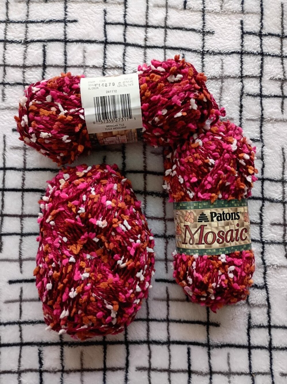 PATONS BRAND Mosaic Pink Multi-Color Yarn 3 Skeins